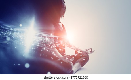 Mindfulness meditation concept. Meditating young woman. Yoga. Concentration. - Shutterstock ID 1775921360