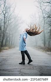 Mindfulness-based Cognitive Therapy, Mindfulness Practices. Young Woman With Long Hair Relaxing In Forest