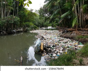 Mindu River, Manaus, Amazon - Brazil on December 10, 2019. Catastrophic pollution of the river Mindu. Photos taken on December 10, 2019