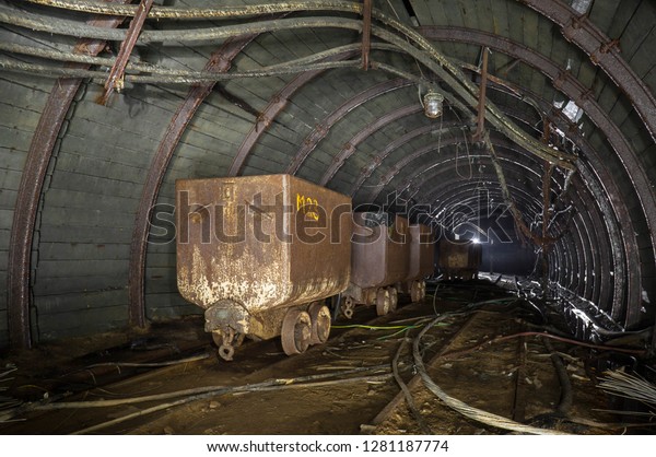 Mine carts in mine in\
Slovakia, Europe