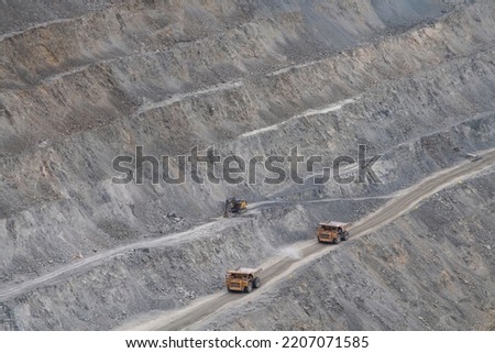 Mine copper Majdanpek, one of the largest copper mines in Serbia. Damper trucks and excavators digging and transporting ore in Majdanpek, Bor, Serbia 06.06.2022