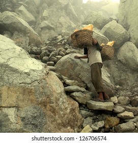 Mine Worker In Sulfur Mine