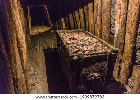 Minecart in an abandoned mercury mine in Idrija, Slovenia.