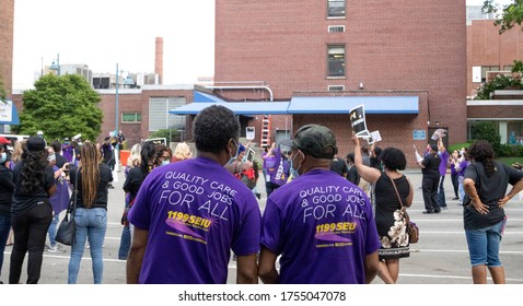 Mineola, NY, USA-June 12, 2020 A rally and vigil for healthcare workers in Local 1199 at NYU Langone Winthrop Hospital 