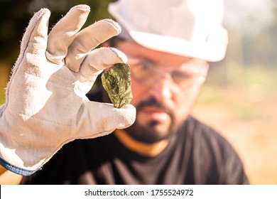 Miner Holding Gold Nugget, Point Focus On The Gemstone. Mineral Exploration Concept, Minnesota, United States