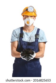 Miner Man With Coal On White Background