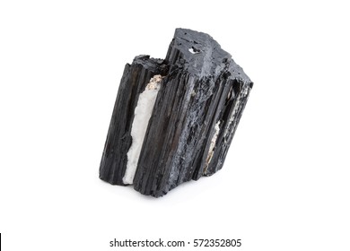 mineral of black tourmaline in white background