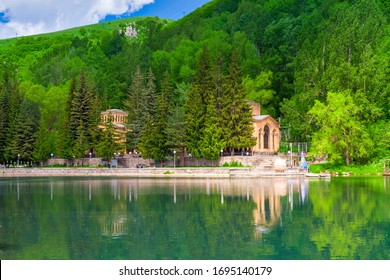 Mineral water lake and drinking gallery in Jermuk, Armenia