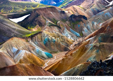 The minerals turn the mountains of Landmannalaugar in Iceland's highlands into rainbow mountains