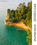 Miners castle along Pictured Rocks National Lakeshore in evening sun