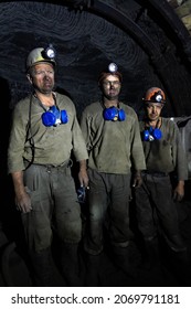 Miners In A Coal Mine, Full-length Portrait. Three Male Coal Energy Workers In The Underground Workplace Against The Background Of A Rock Wall In A Mine Sinking
August 7, 2013, Pershotravensk, Ukraine