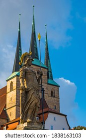 Minerva Statue And Severi Church In Erfurt