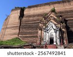 Mingun PaHtaDawGyi Pagoda, Mingun, Mandalay, Myanmar (Burma). Facade of Mingun Pahtodawgyi monument stupa, unfinished pagoda destroyed by earthquake