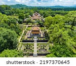 Minh Mang tomb near the Imperial City with the Purple Forbidden City within the Citadel in Hue, Vietnam. Imperial Royal Palace of Nguyen dynasty in Hue. Hue is a popular