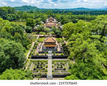 Minh Mang tomb near the Imperial City with the Purple Forbidden City within the Citadel in Hue, Vietnam. Imperial Royal Palace of Nguyen dynasty in Hue. Hue is a popular