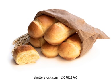 Mini  Brioche Bun In Paper Bag Isolated On White 