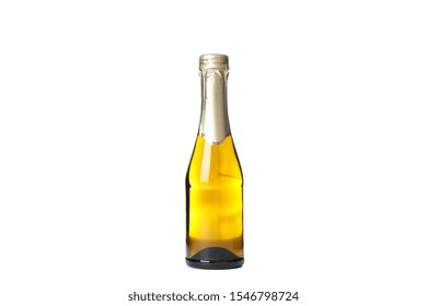 Mini Champagne Bottle Isolated On White Background. Celebration Drink