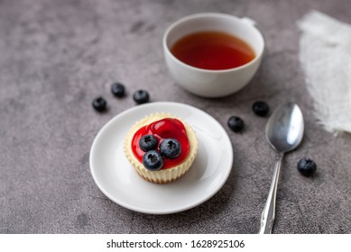 Mini Cheesecake With Blueberry And Cherry Topping Sweet Summer Treat