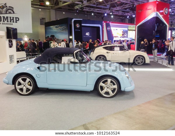 Mini coupe\
at the stand.\
Moscow, Russia - 30 August, 2014.\
New ideas of the\
auto industry at the Moscow Motor\
Show.