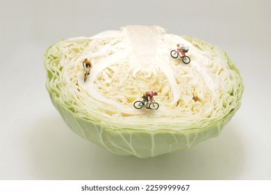 a mini figure bike race on Cabbage - Shutterstock ID 2259999967