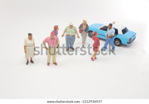 the Mini figure people\
waiting a taxi 