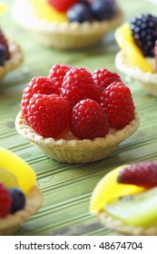 Mini Fruit Tart. Very Tasty Dessert With A Lot Of Color. Shallow Depth Of Field.