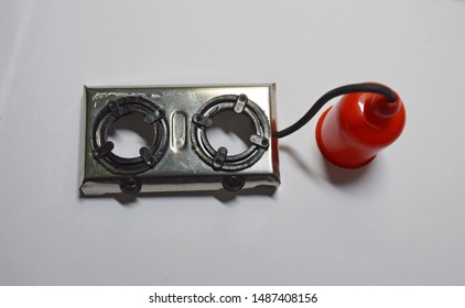 Mini Gas Stove With Red Cylinder, Top View