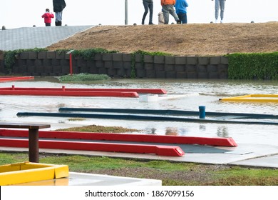 Mini Golf Or Putt Putt Course Flooded With Water In Winter Season Selective Focus On 12 Number