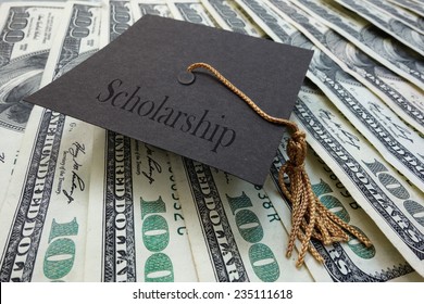 Mini Graduation Mortar Board With Scholarship Text, On Money                               