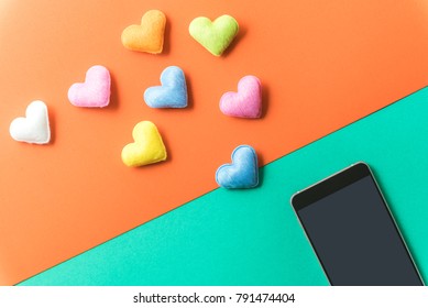 Mini Heart Splash Out From Smart Phone , Valentine Concept