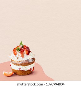 Mini homemade strawberry shortcake pastry beige background