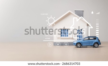 Mini house and car with a glowing 25°C interface show a smart home powered by IoT—remote thermostat control, weather insights, and energy-saving automation that delivers comfortable, efficient living.