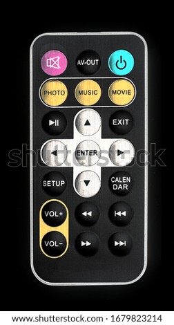 mini multimedia remote control on black background