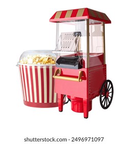Mini old-style popcorn machine isolated on white background 