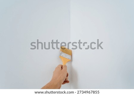 Mini Paint Touchup, Precise Brushwork Refining Wall Edges, Detailfocused Painting For Smooth Wall Transition, Meticulous Brush Application Enhances Aesthetic Of Residential Wall Finishing