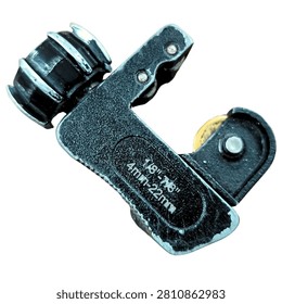 Mini pipe cutter tool for copper tubing plumbing and HVAC repair isolated on white background