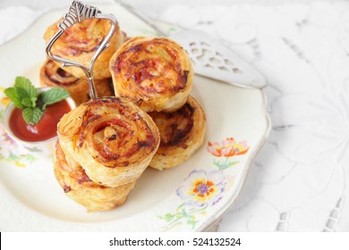 Mini Pizza Rolls On Vintage Serving Plate