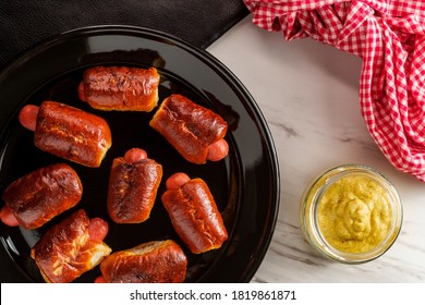 Mini Pretzel Hot Dog Pigs In A Blanket With Dijon Mustard For Dipping