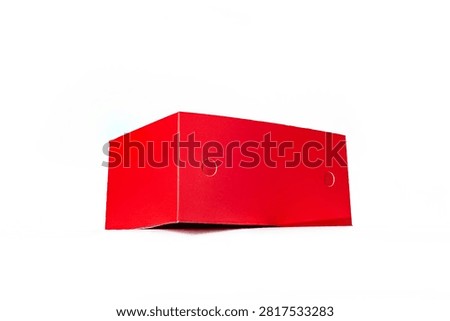 mini red box in high resolution image and isolated in white with sharp blunt edges