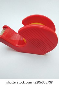 Mini Red Tape Dispenser On White Background 