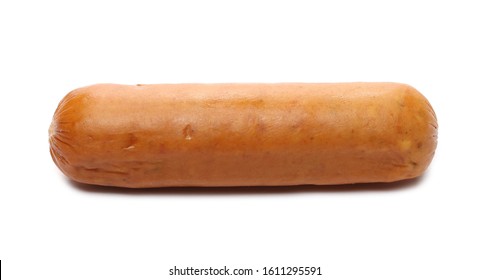 Mini Smoked Sausage, Hot Dog With Cheese Isolated On White Background