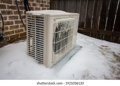 Mini Split Air Conditioning Outdoor Unit Covered In Ice From Winter Storm