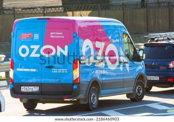 Mini van truck for\
delivery to points of delivery of the online store Ozon. Russia,\
Sochi. 27 july 2022