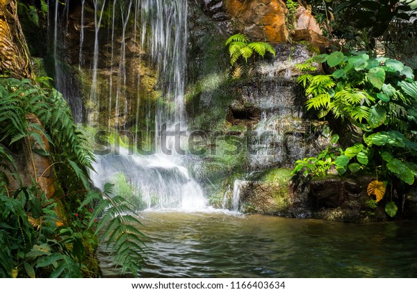 Mini Waterfall Nature Park Background Wallpaper Stock Photo Edit Now 1166403634