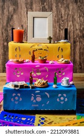 Miniature Altar Of The Dead With Offerings For Deceased Family Members. Offering On The Occasion Of The Day Of The Dead.