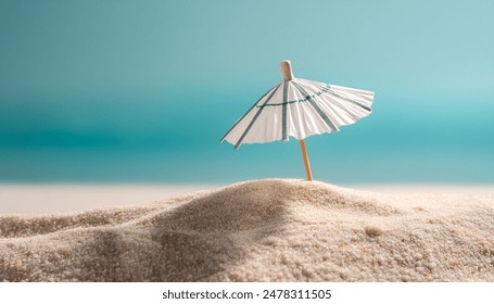 miniature beach setting, tiny Umbrella, minimal, Summer beach concept - Powered by Shutterstock