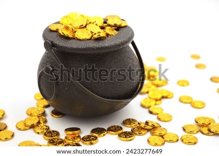 Miniature Black Cauldron Overflowing with Lucky Leprechaun Gold Coins