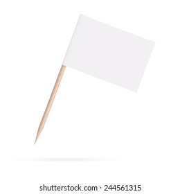 Miniature blank white flag. Ready for a Message . Paper flag Isolated on white background. With clipping path