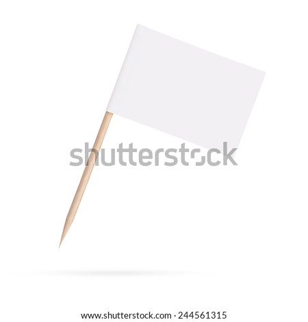 Miniature blank white flag. Ready for a Message . Paper flag Isolated on white background. With clipping path