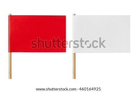 Miniature blank white and red flag. Ready for a Message. Paper flag Isolated on white background with clipping path.